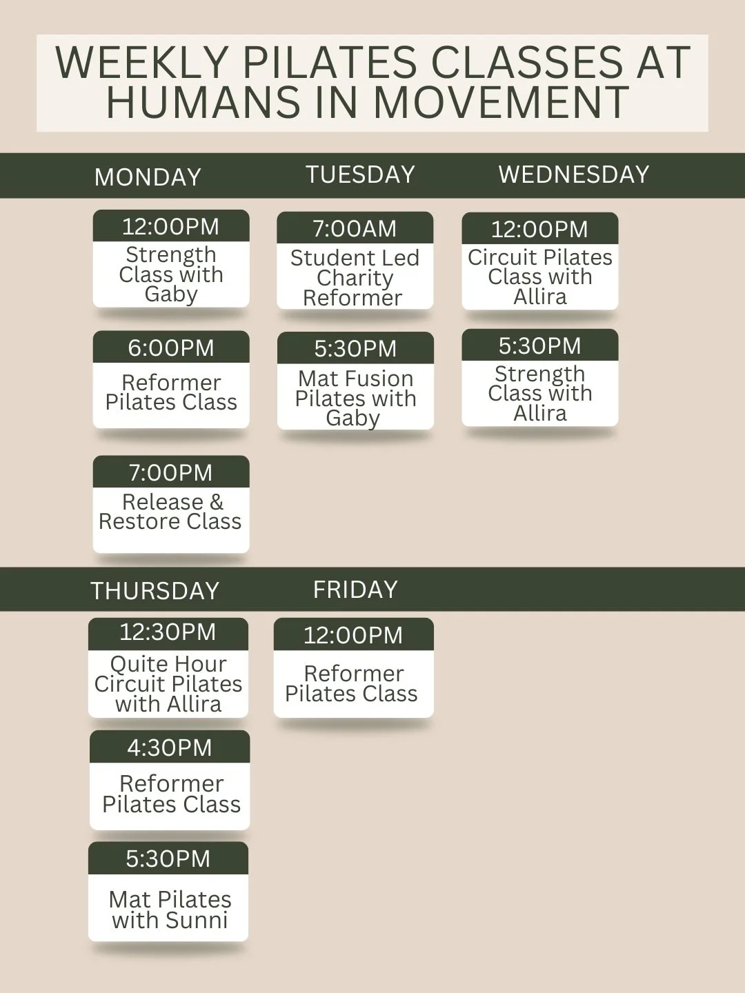 We have added some exciting classes to our schedule 😍

We now have Reformer Pilates Classes and Lunchtime Classes which are 45 mins to make the most of your lunch break 

As well as a Tuesday morning Student Led Charity Reformer Class, led by our Pi
