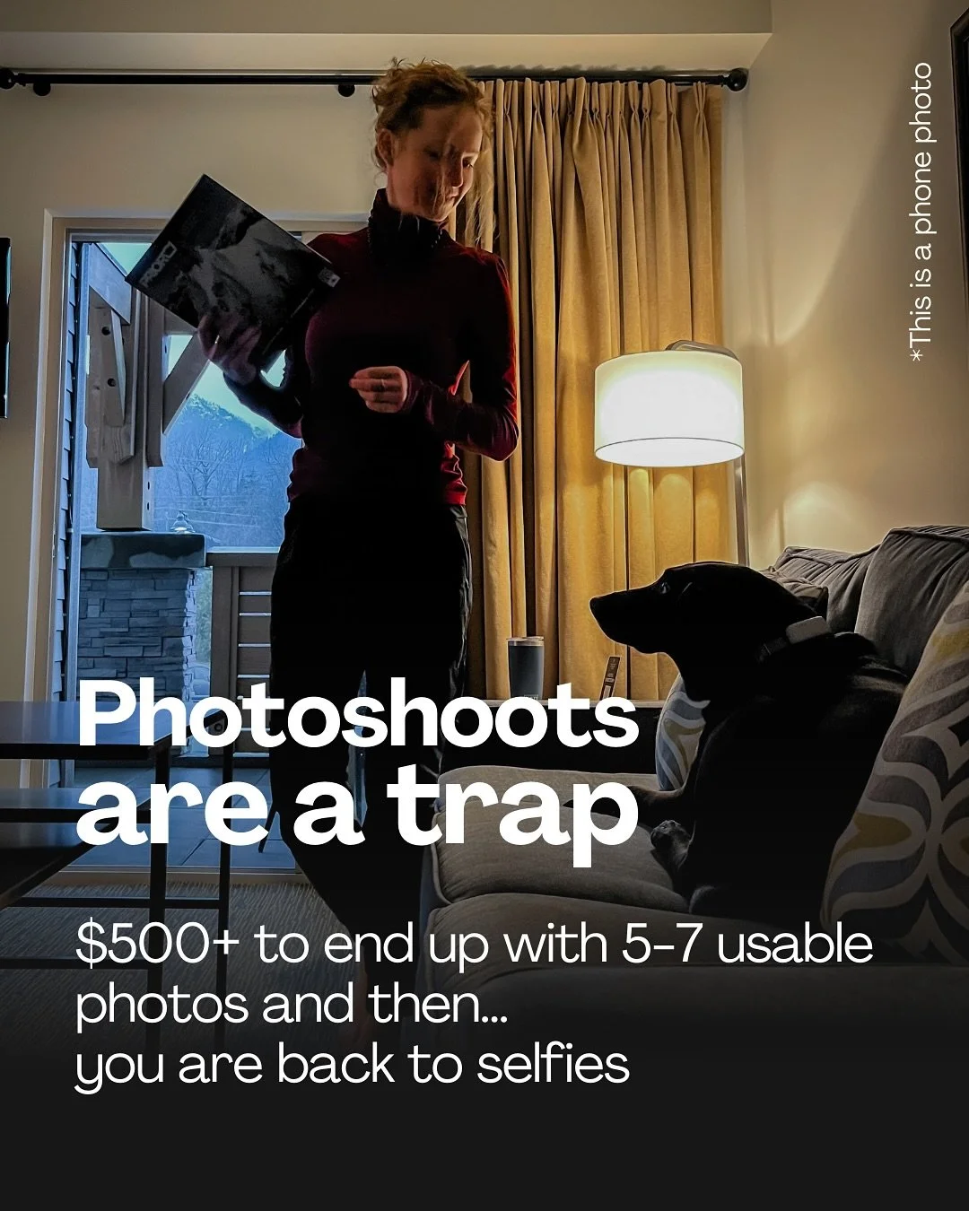 You already live the lifestyle your work creates.
But you can&rsquo;t capture that in a one-hour photoshoot &mdash; you&rsquo;re living it, not staging it.
And selfies only say: &ldquo;Here I am again&rdquo; &mdash; not &ldquo;Here&rsquo;s what&rsquo