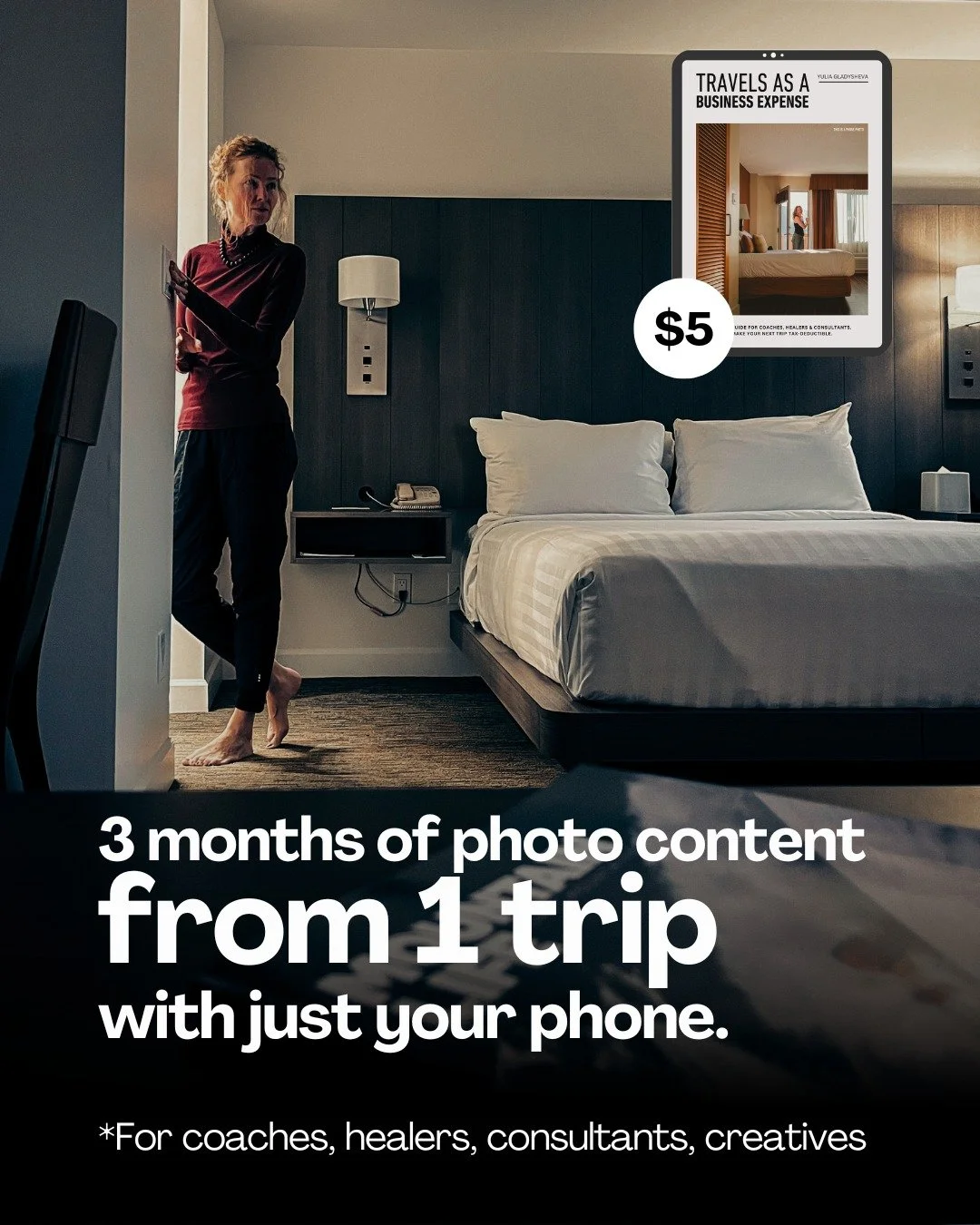 You don&rsquo;t need a photographer, a studio, or a team &mdash; just your phone and 
- a list of photo ideas to create 3 months of content with ease, 
- simple tips for taking photos on the go and making them look good, and 
- the exact framework pr