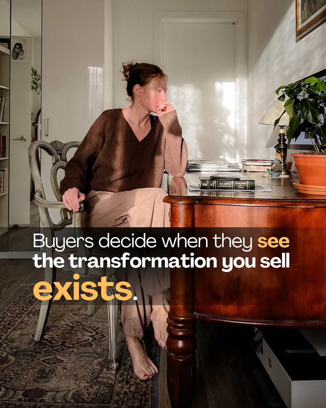 If your content gets polite agreement 
but not clients, 
stop tweaking hooks.

The issue isn&rsquo;t your messaging. It&rsquo;s that people can&rsquo;t confirm 
you can actually deliver 
the transformation you sell.

When your work is intangible, 
yo