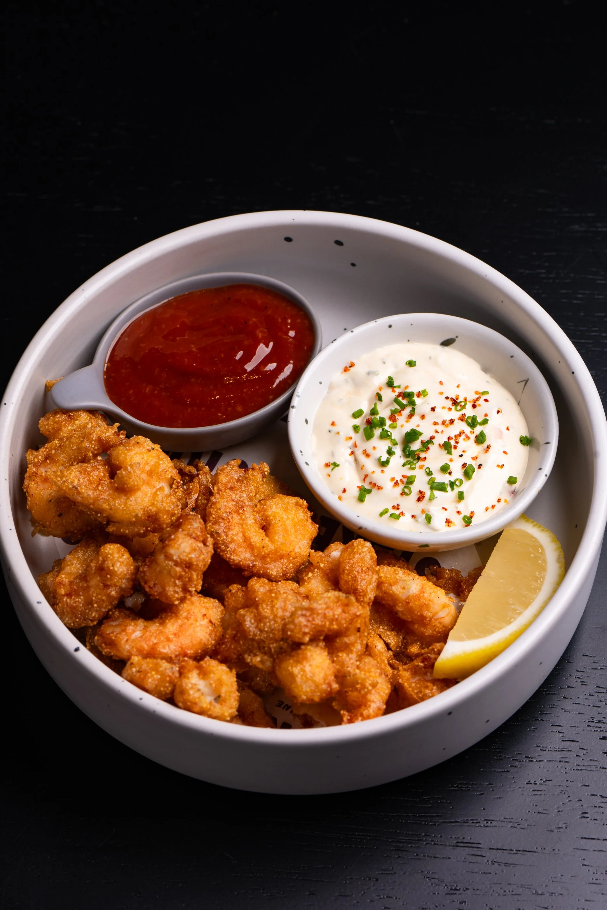Popcorn Shrimp, with Stoke cocktail sauce and tartar sauce