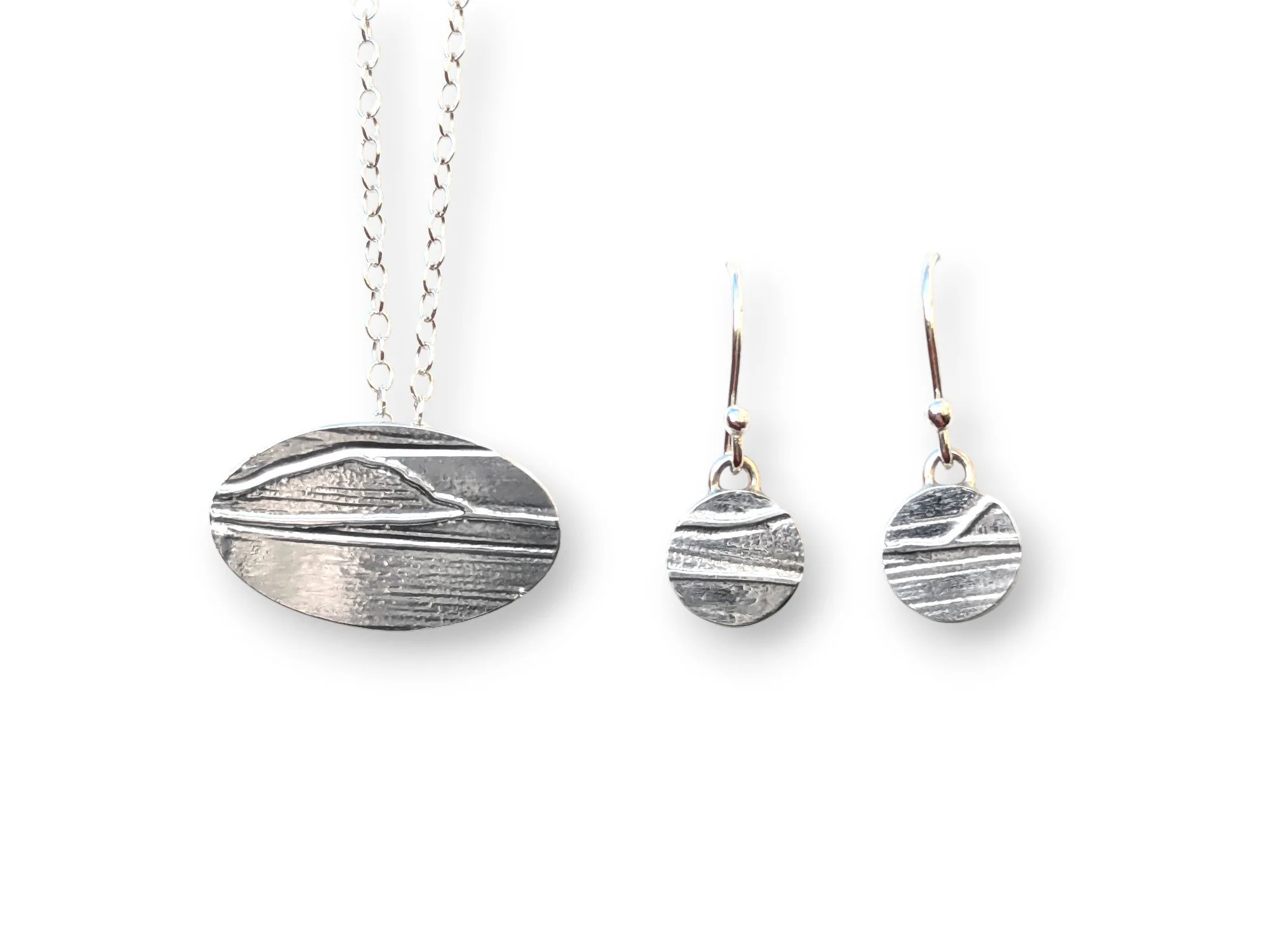 Landscape Serenity Silver Earrings & Necklace Set