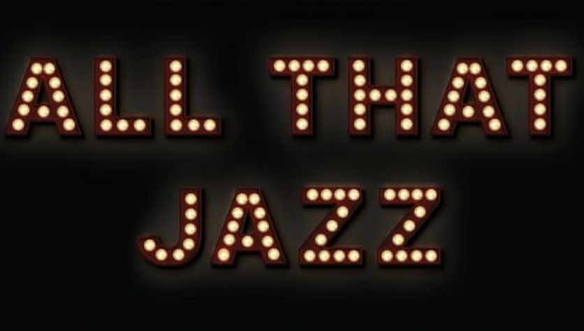 "All That Jazz" text with illuminated marquee-style lights on a dark background.