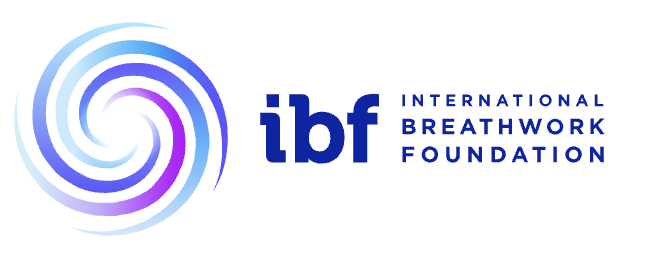 Logo of the International Breathwork Foundation with a spiral design in shades of blue and purple.
