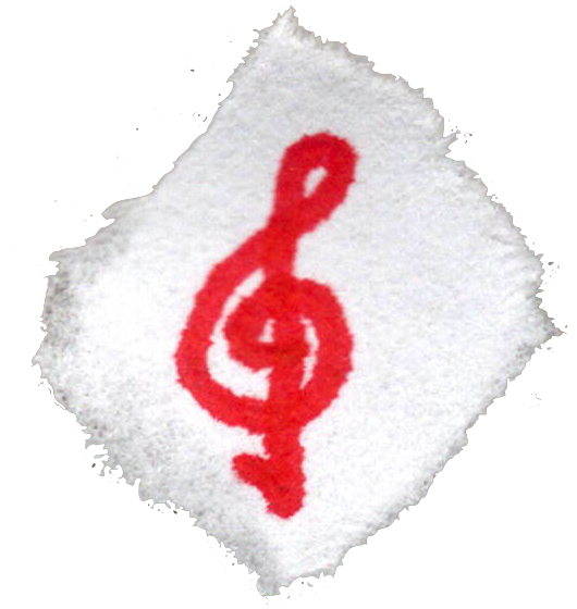 a torn piece of paper with a treble clef drawn in red marker