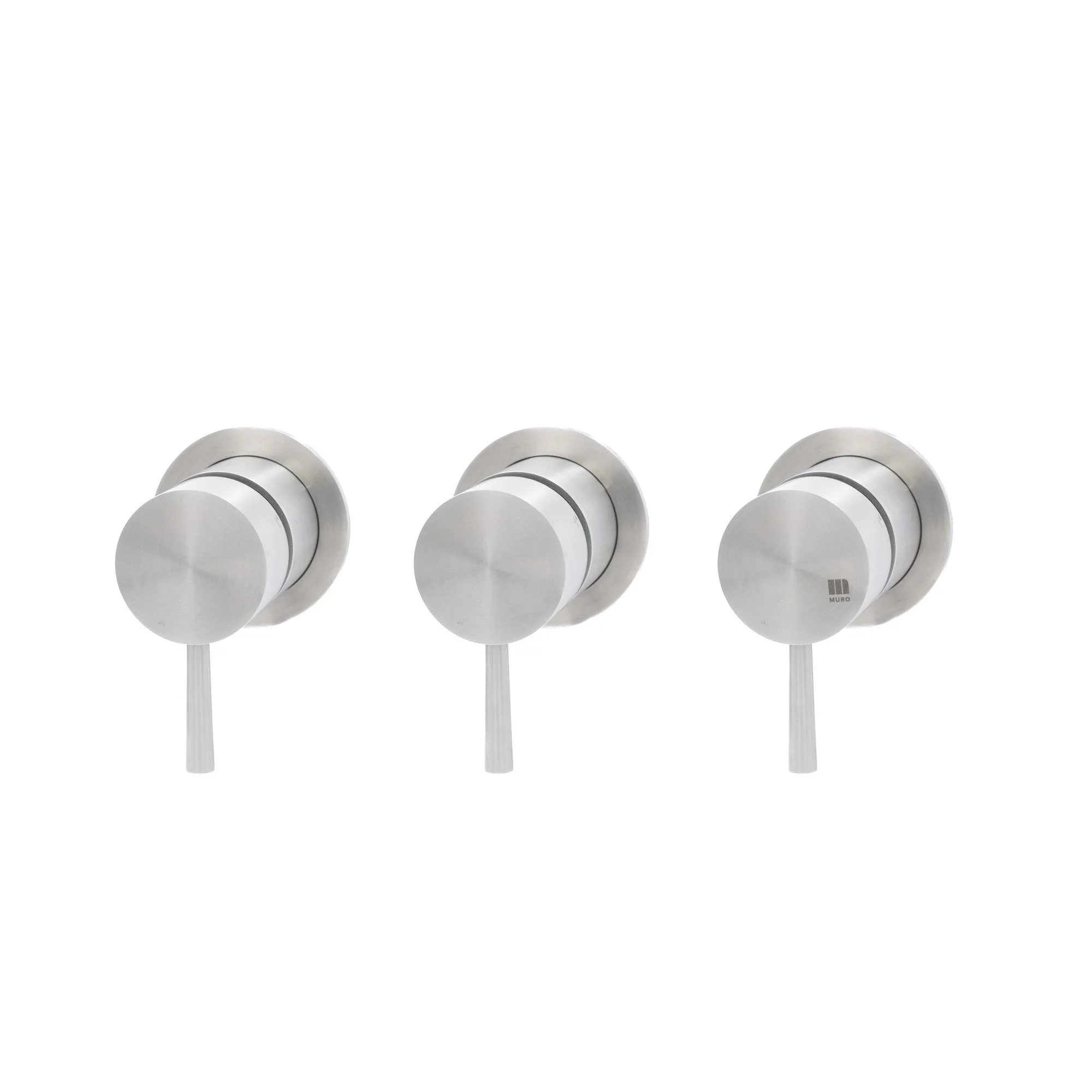M1.B34.IR  Wall mounted built in shower mixer 2 independent outlets with round plates  /  Misturadora monocomando encastrar parede 3 saidas com espelho redondo