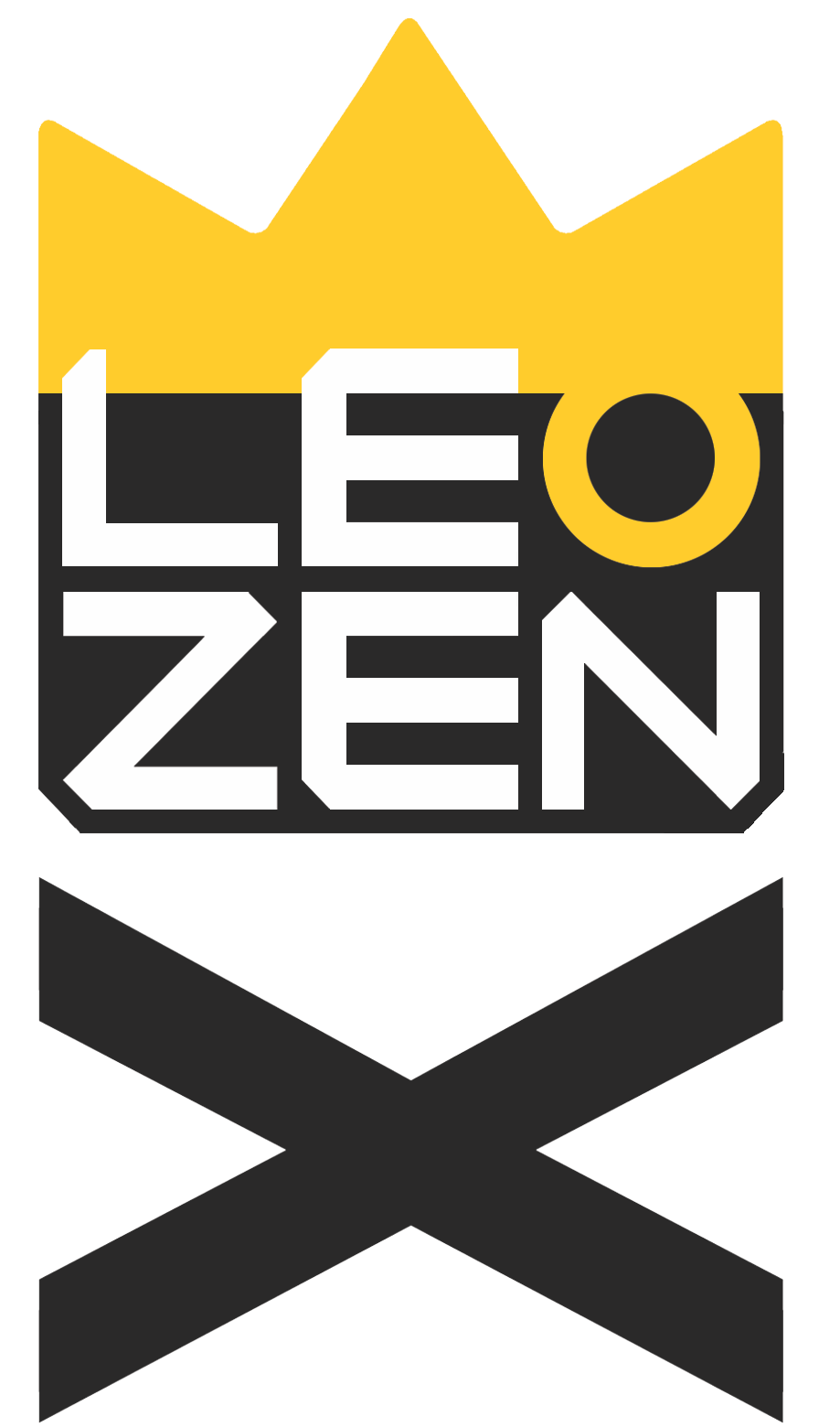 LEO ZEN logo with a yellow crown on top and black and white stylized text forming a shape of a pirate flag