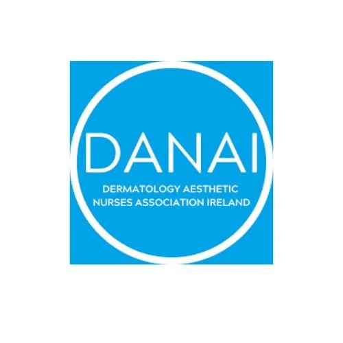 Logo of the Dermatology Aesthetic Nurses Association Ireland with white text on a blue background.