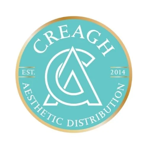 Creagh Aesthetic Distribution logo with a teal and gold circular design, featuring the initials 'CA' and the text 'EST. 2014.'