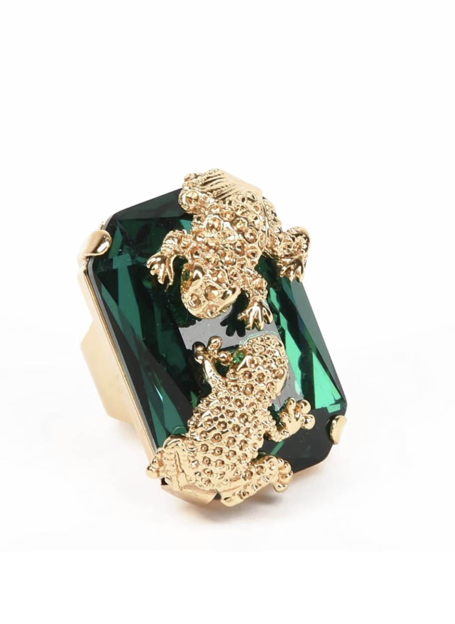 Ines Ring With Emerald Crystal & Frog Motifs,£218