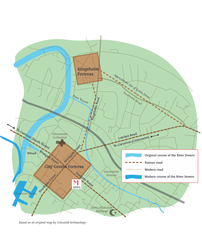 An illustrated map of Roman Gloucester