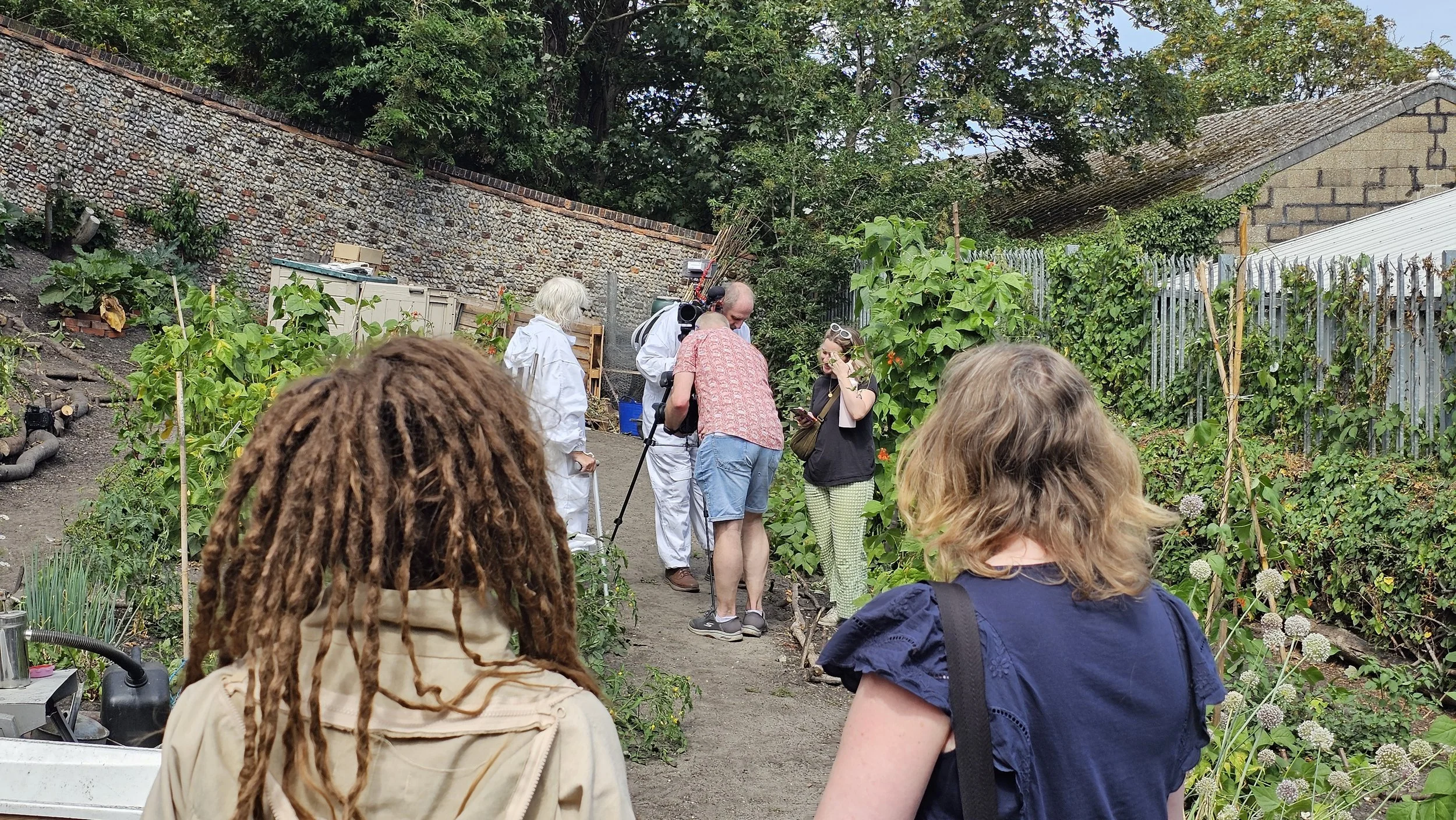 East of England Co Op filming at our Lowestoft Mayfly Cafe apiary 