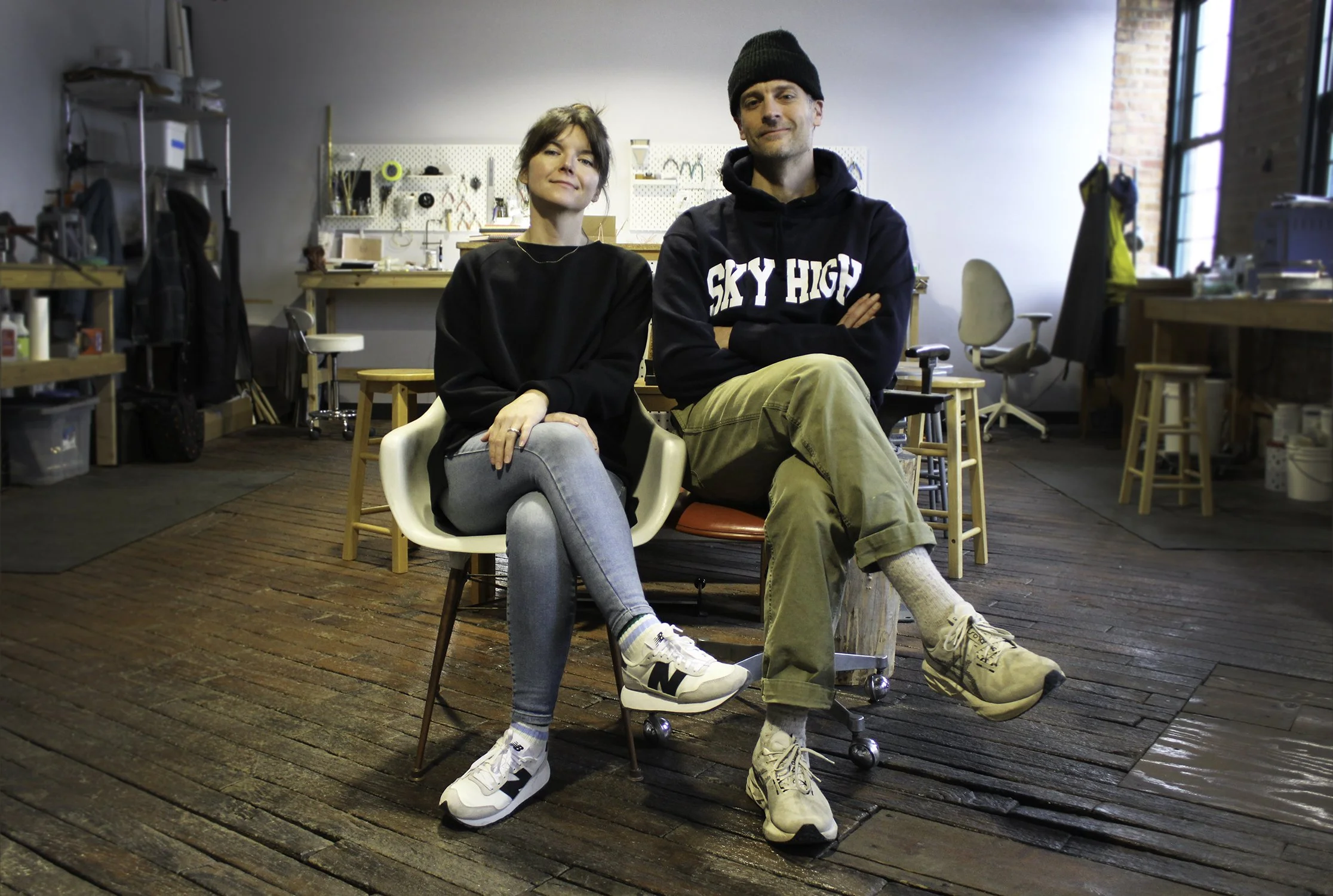 Co-Founders of Fool's Gold, Rachel Reichert and Alex Gartelmann sit inside the Fool's Gold studio in Milwaukee, Wisconsin.
