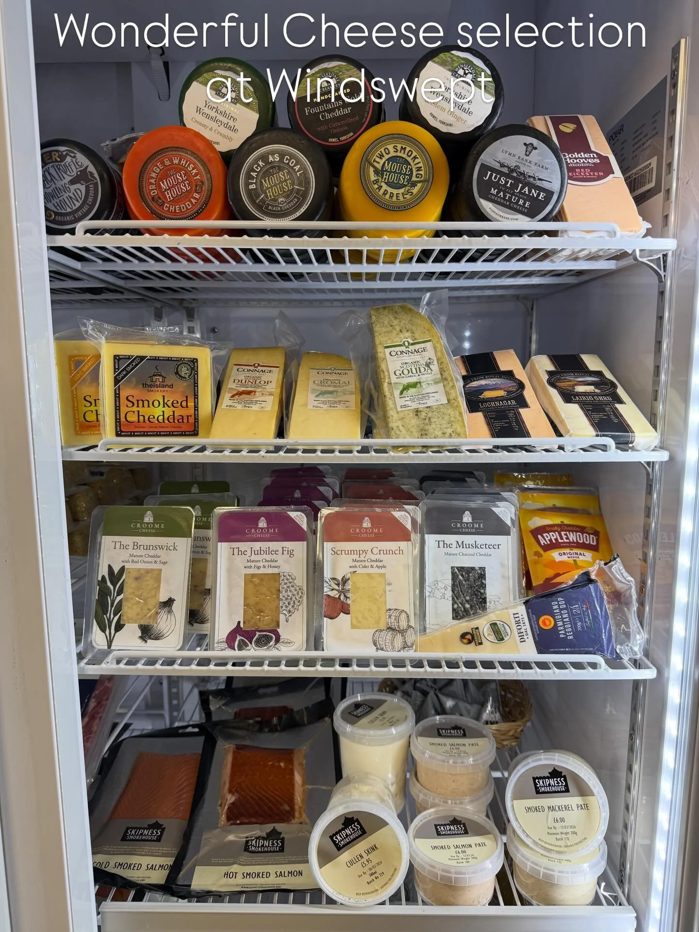 Wonderful cheese selection at Windswept, including Caboc, Ginger Wensleydale and 3 different truffle cheeses.