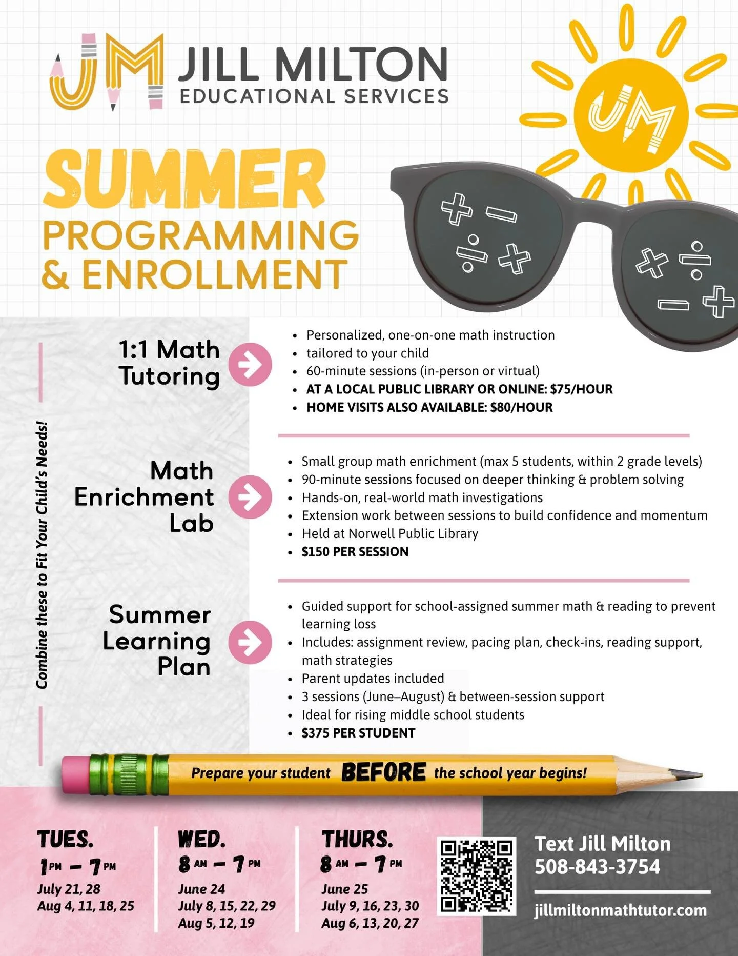 Summer is closer than you think ☀️ ✏️ 📚 

I&rsquo;m now enrolling for summer and offering a few different options depending on what your child needs:
✔️ 1:1 tutoring 
✔️ Small group enrichment 
✔️ Summer learning plans (math + reading support)

Spot