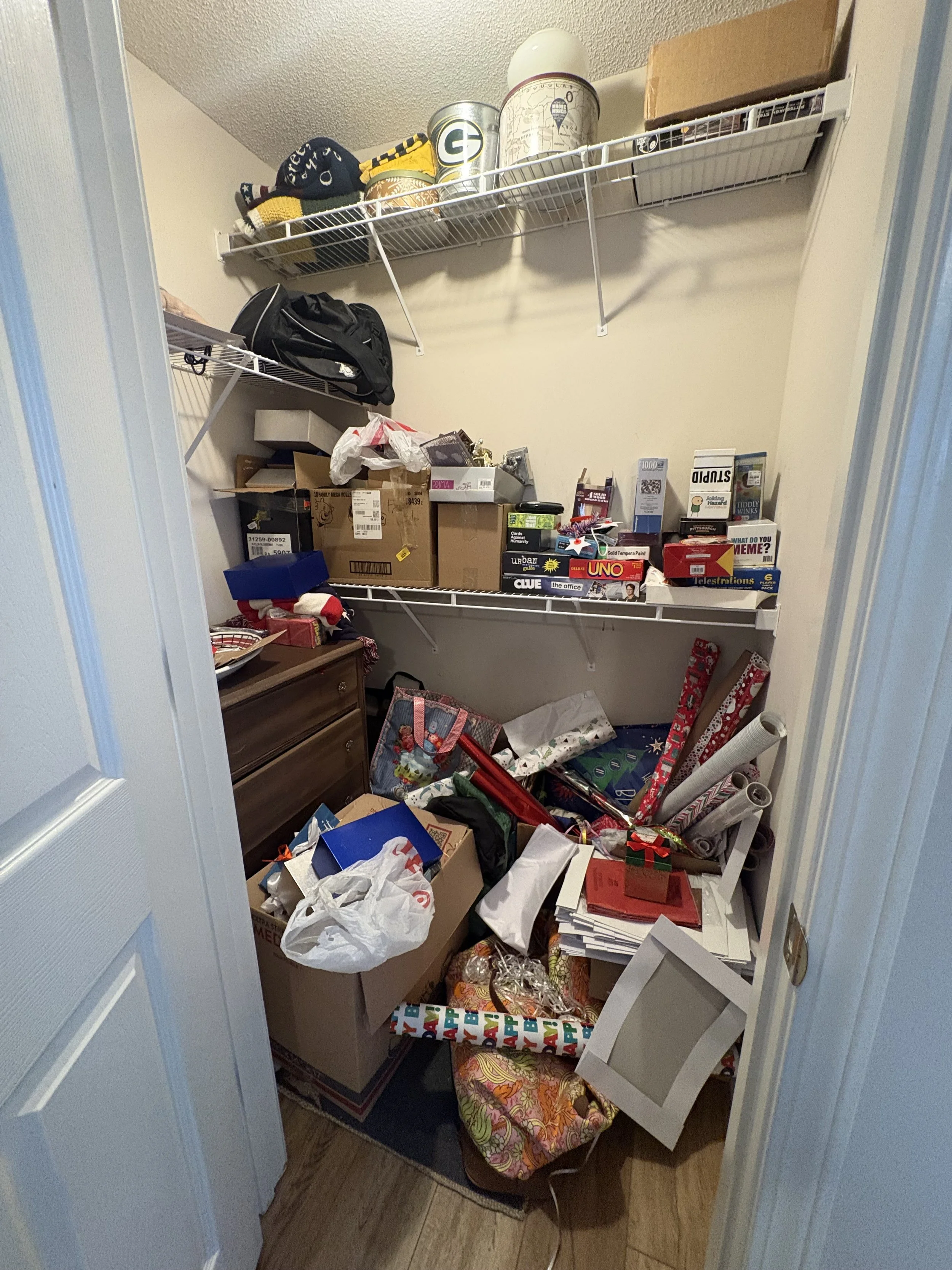 (BEFORE) Gift wrapping closet