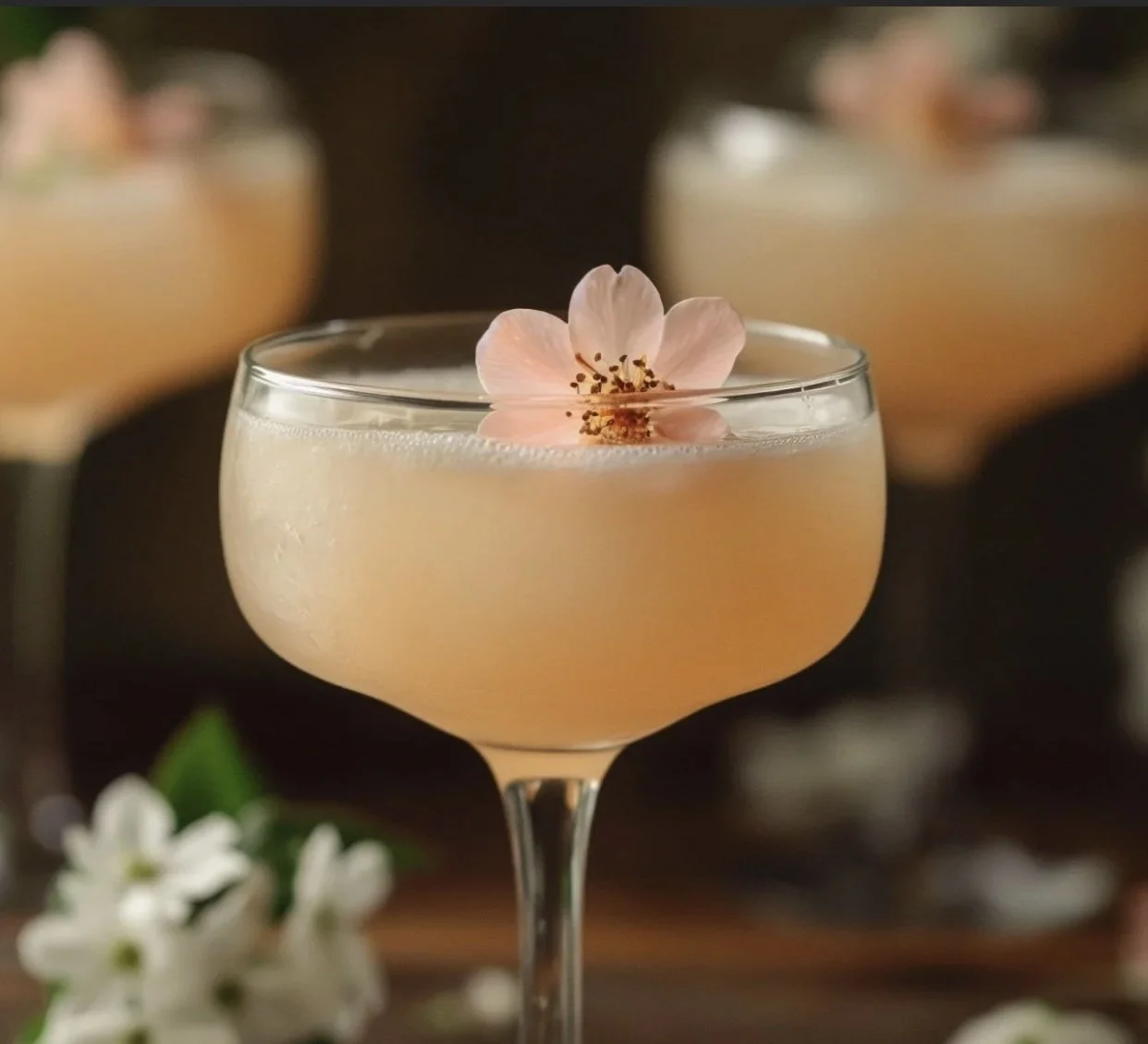 Cóctel con flor decorativa en un vaso de cóctel