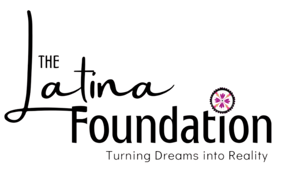 Logo for the Latina Foundation with a pink and purple flower, text 'The Latina Foundation,' and a tagline 'Turning Dreams into Reality'.