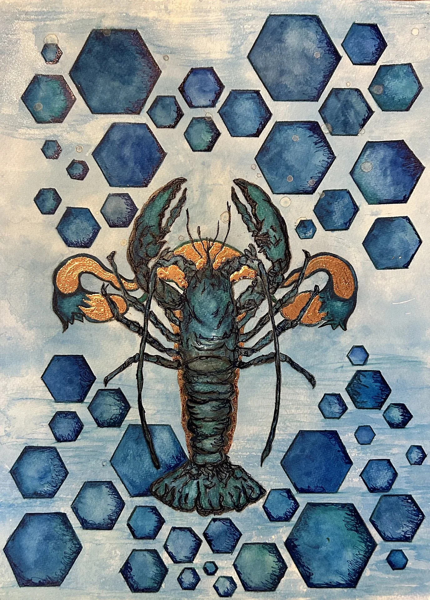 "Sea of Change"
Watercolor, Pen & India Ink, Ink pencils, and gold leaf
11"x15"
2024
