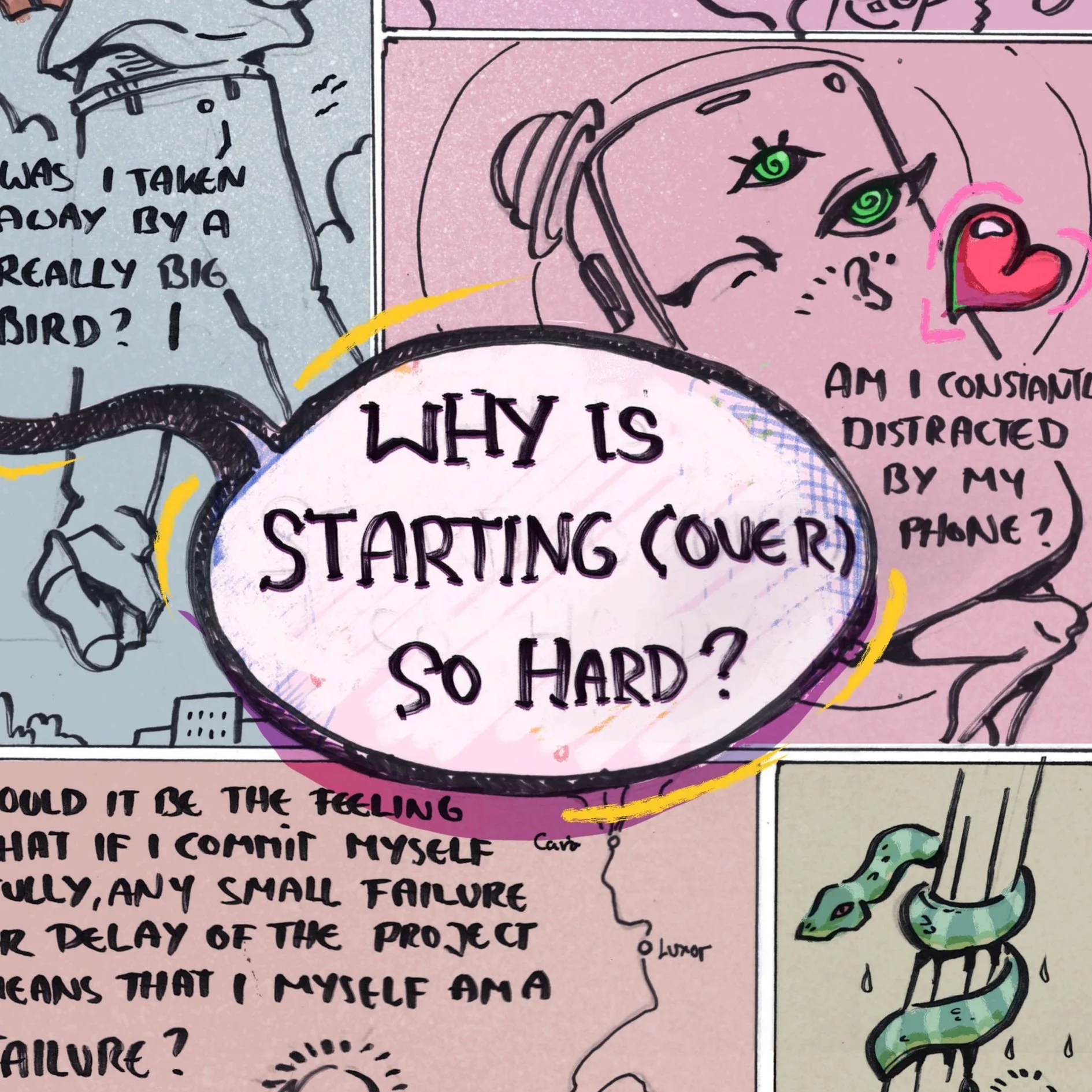 Ausschnitt aus einem Comic mit dem Titel "Why is starting (over) so hard?"