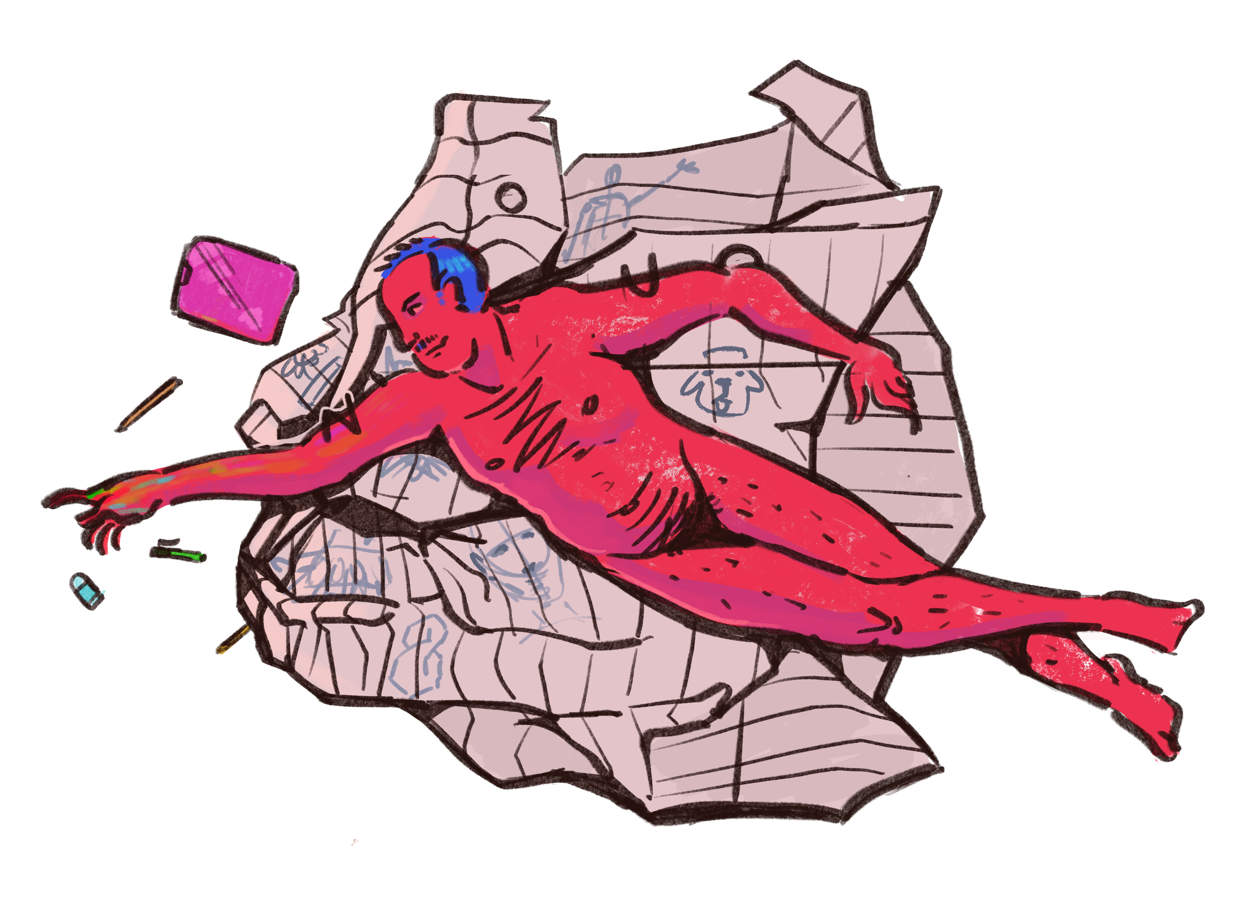 Selbstportrait von Lasse Rosenfeld-Ksienzyk in Anlehnung an Michelangelos "Die Erschaffung Adams"