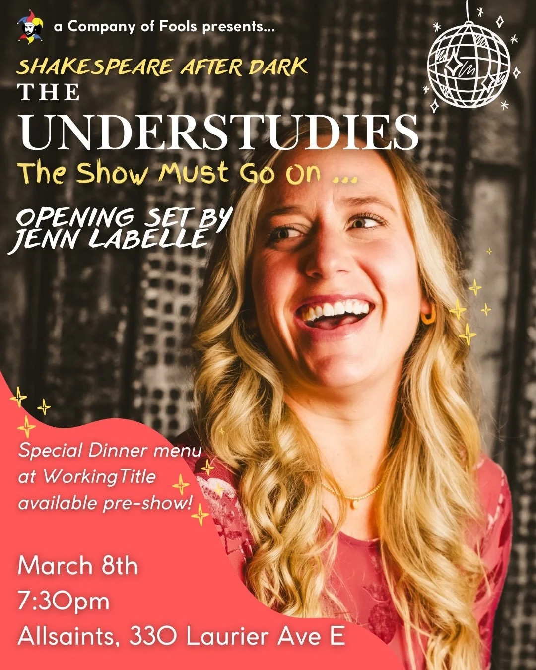 2 DAYS, and another comedian opening our show! Join us in laughing along with Jenn Labelle ( @allthingsfitnfunny )who will joining the opening line up for our Shakespeare After Dark fundraiser! Doors at 7:00pm, and tickets are required. Get yours now