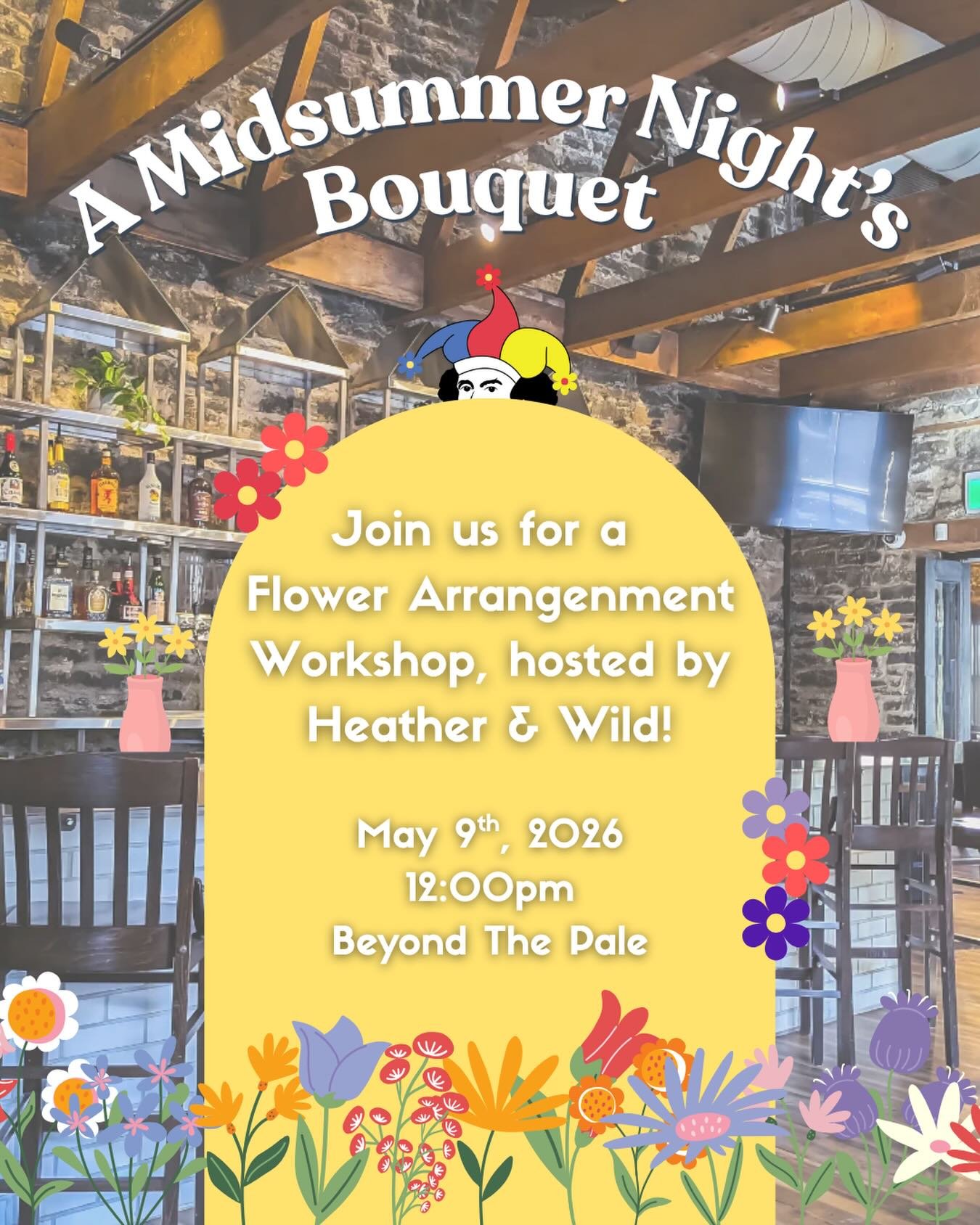 Get ready for the Best-Smelling event of the year! 💐 Join us on Saturday, May 9th for a flower arrangement workshop, hosted by the wonderful @heatherandwildfloral ! Come drink, eat, and make a beautiful arrangement in a mason jar or a thrifted tea p