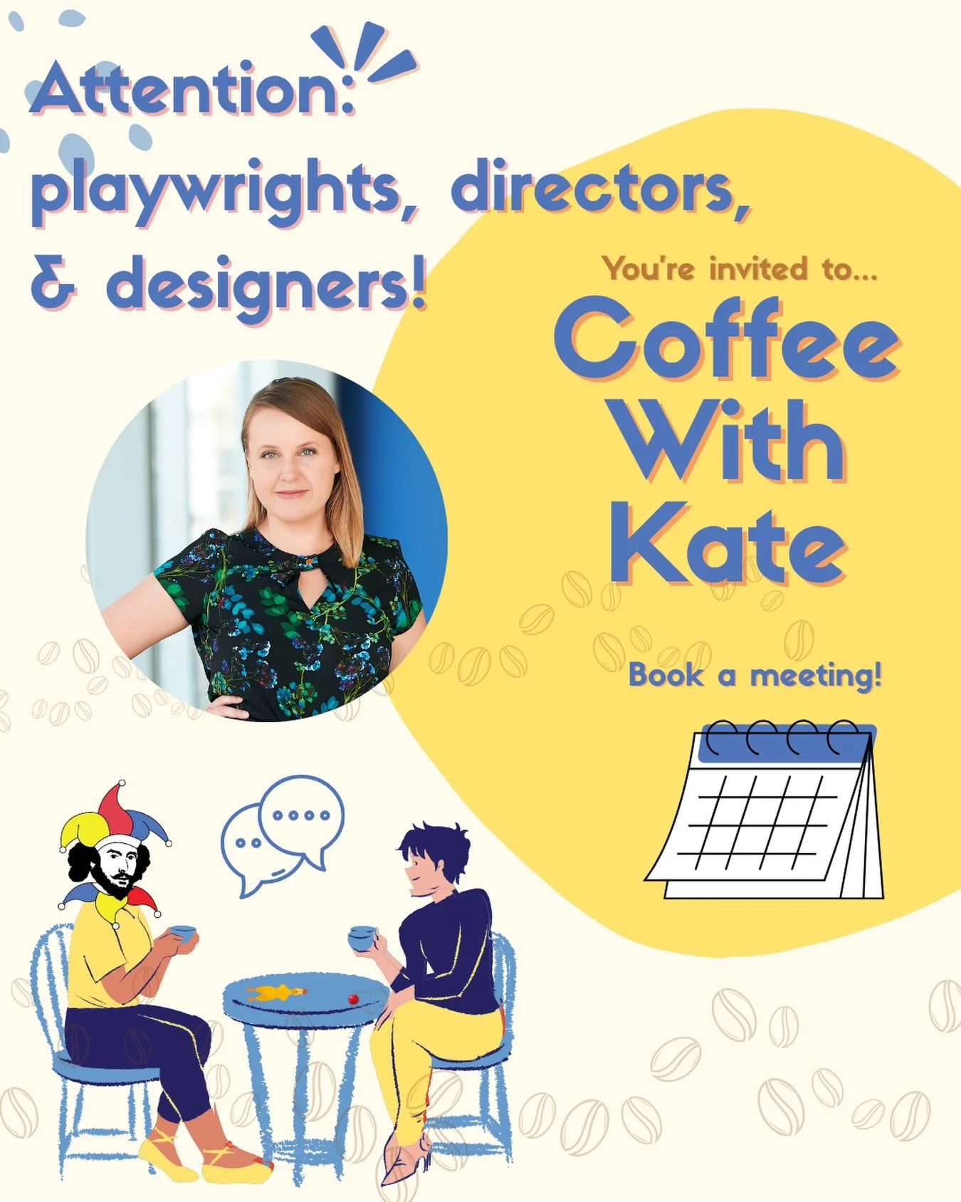 Kate Smith, Artistic Director of a Company of Fools, is interested in meeting local artists to sow seeds for future collaborations and learn more about their practice! 

Meetings will be held at Happy Goat Coffee on Laurel (35 Laurel Street) on Thurs