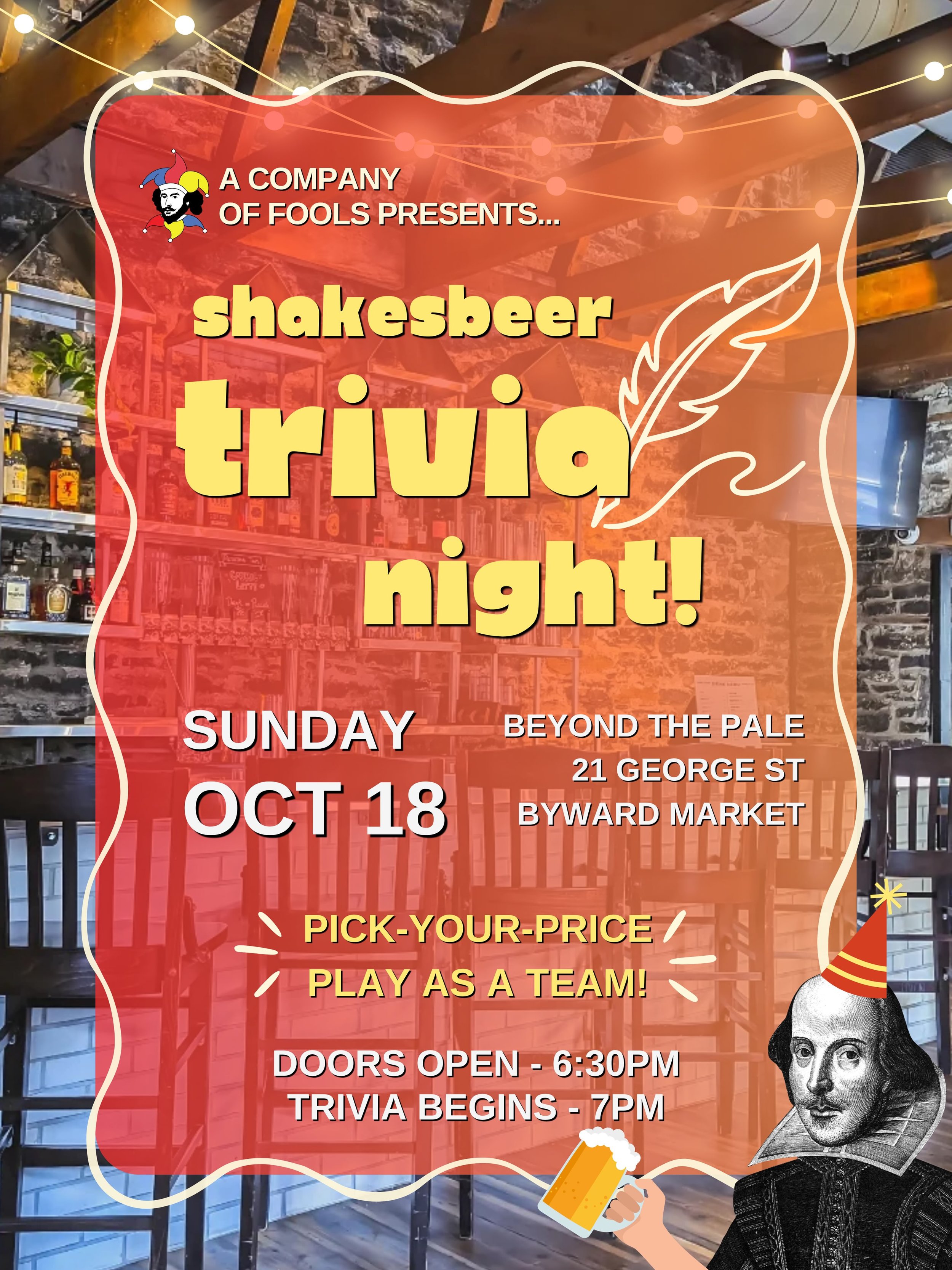 ShakesBEER 🍻 is just over a week away! Do you have your team? Do you have your tickets? Have you been studying?? ✨

All the questions because it&rsquo;s TRIVIA! 🎉

Well, we have the answer to the tickets question: buy them with the link in our bio!