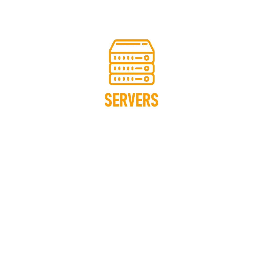 Sign with an illustration of a server rack, titled 'Servers', stating Hewlett Packard has provided most server sales for 15 years, highlighting quality, reliability, and support.