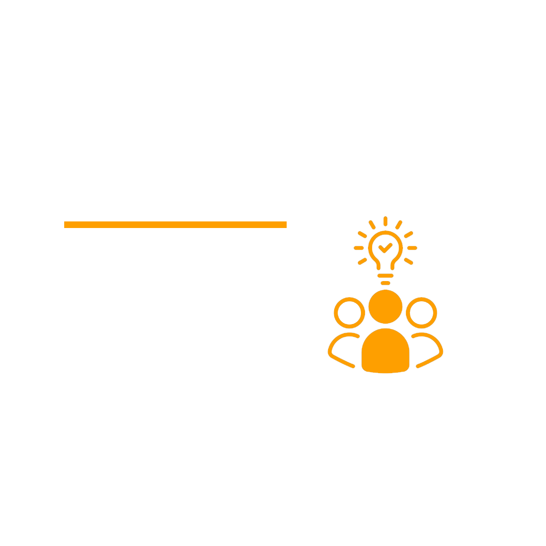 An infographic with the title 'Professional Approach' in white text and an orange horizontal line underneath. There is a paragraph in white text explaining that all engineers have IT qualifications in different areas for a holistic approach. To the right, there is an orange icon of a light bulb above a person, with two other people on either side of the main person.