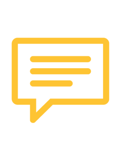 Yellow speech bubble icon with three horizontal lines inside, representing a comment or message.
