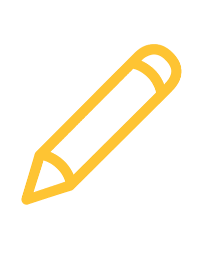 Yellow line drawing of a pencil.