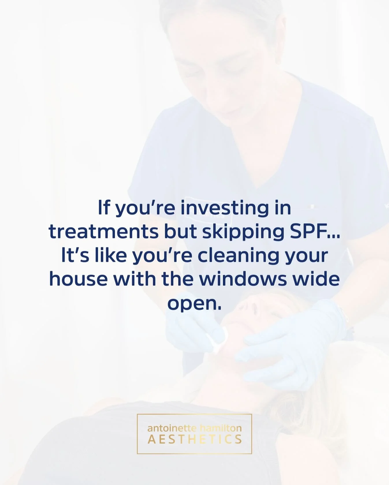 SPF is a non negotiable.

If you&rsquo;re investing in clinical treatments but skipping sun protection, you&rsquo;re undoing the very results you&rsquo;re paying for.

UV damage doesn&rsquo;t just cause burning &mdash; it causes premature ageing by b