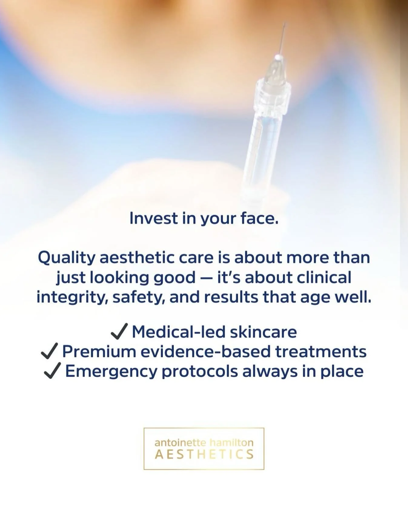 Your face isn&rsquo;t the place to cut corners.

At Antoinette Hamilton Aesthetics, we combine medical knowledge with premium, clinically-proven treatments &mdash; from regenerative solutions like Sculptra and PRP to prescription skincare like Obagi 