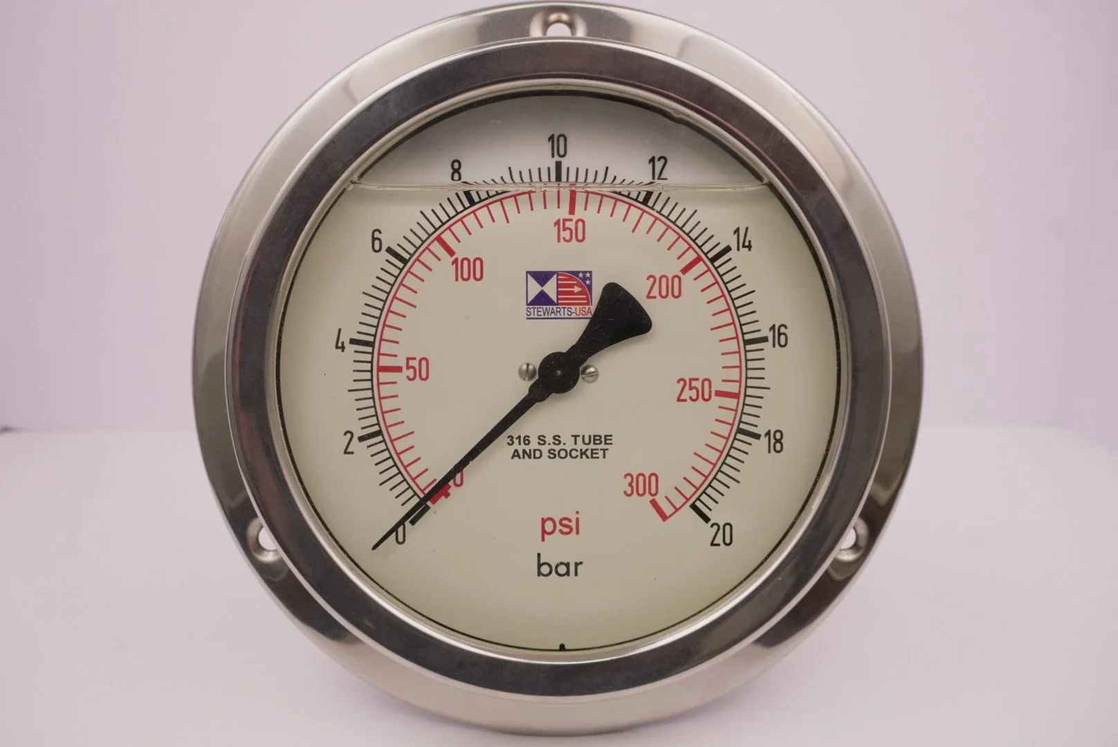 Stewarts USA 60S-300-FP-B-GF 6" Pressure Gauge 0-300 PSI PSI/Bar Dual Scale