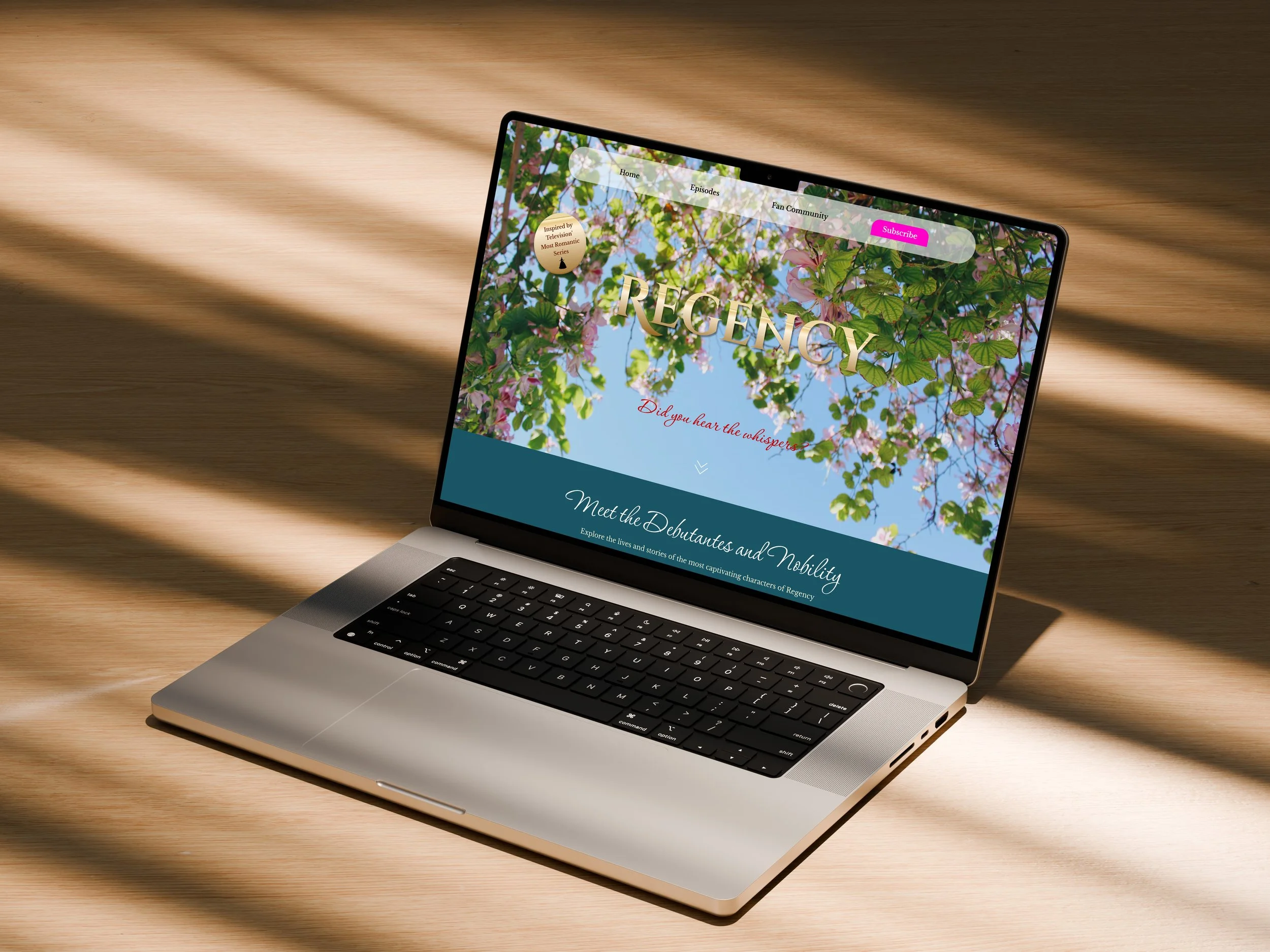 Laptop showing a website design by Veritas Design for a TV show called Regency.