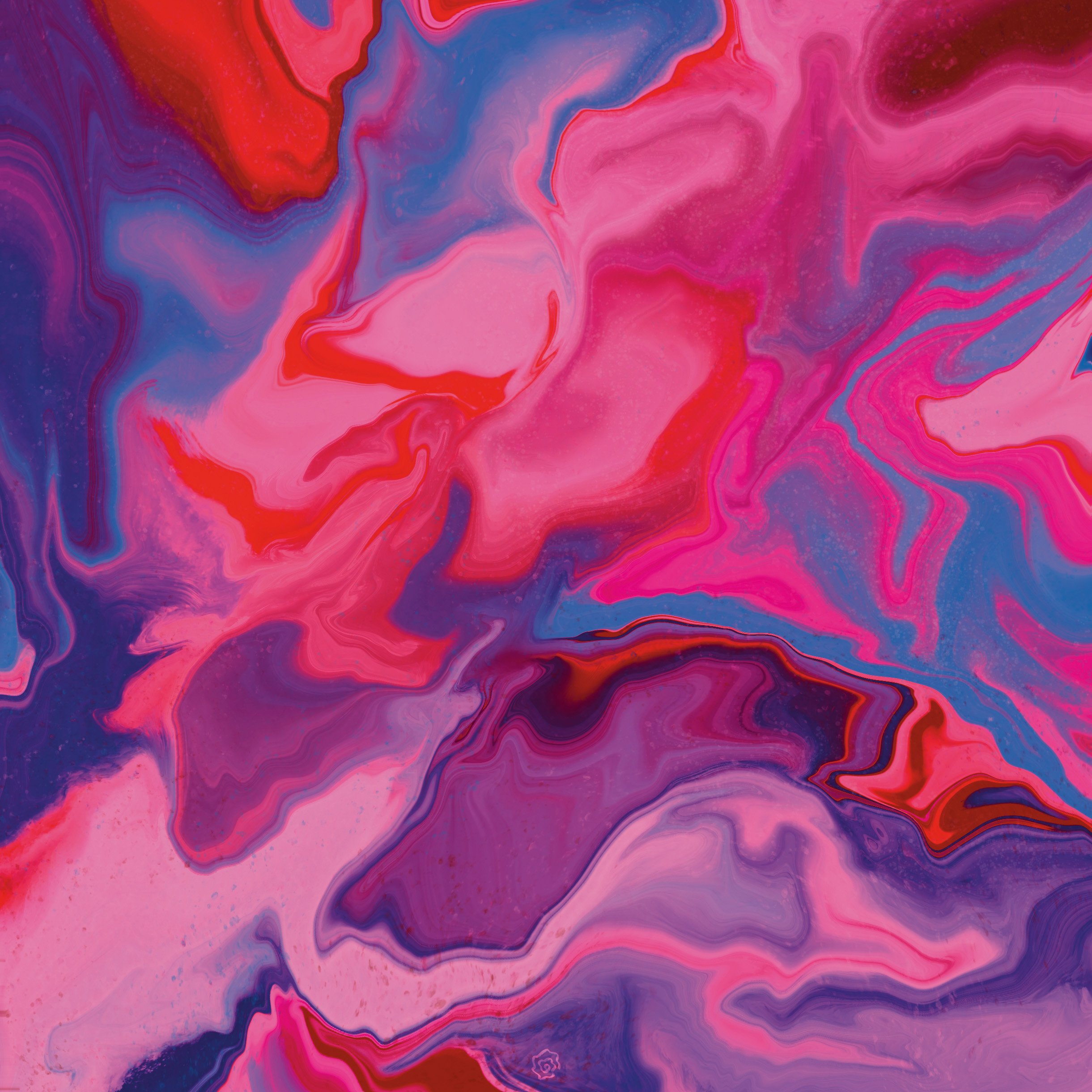 Abstract colorful fluid art with pink, red, and blue swirls