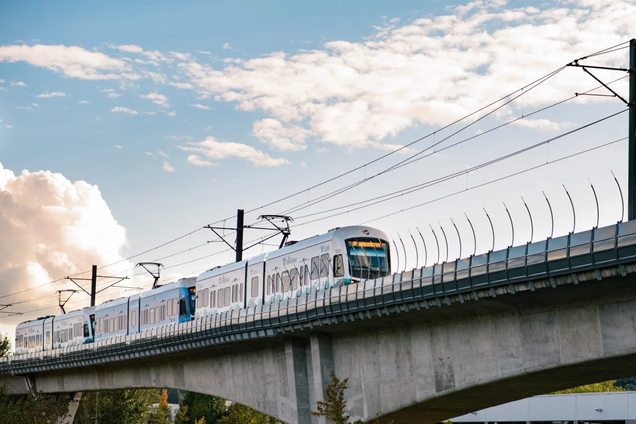 Link light rail trail passes over a bridge.