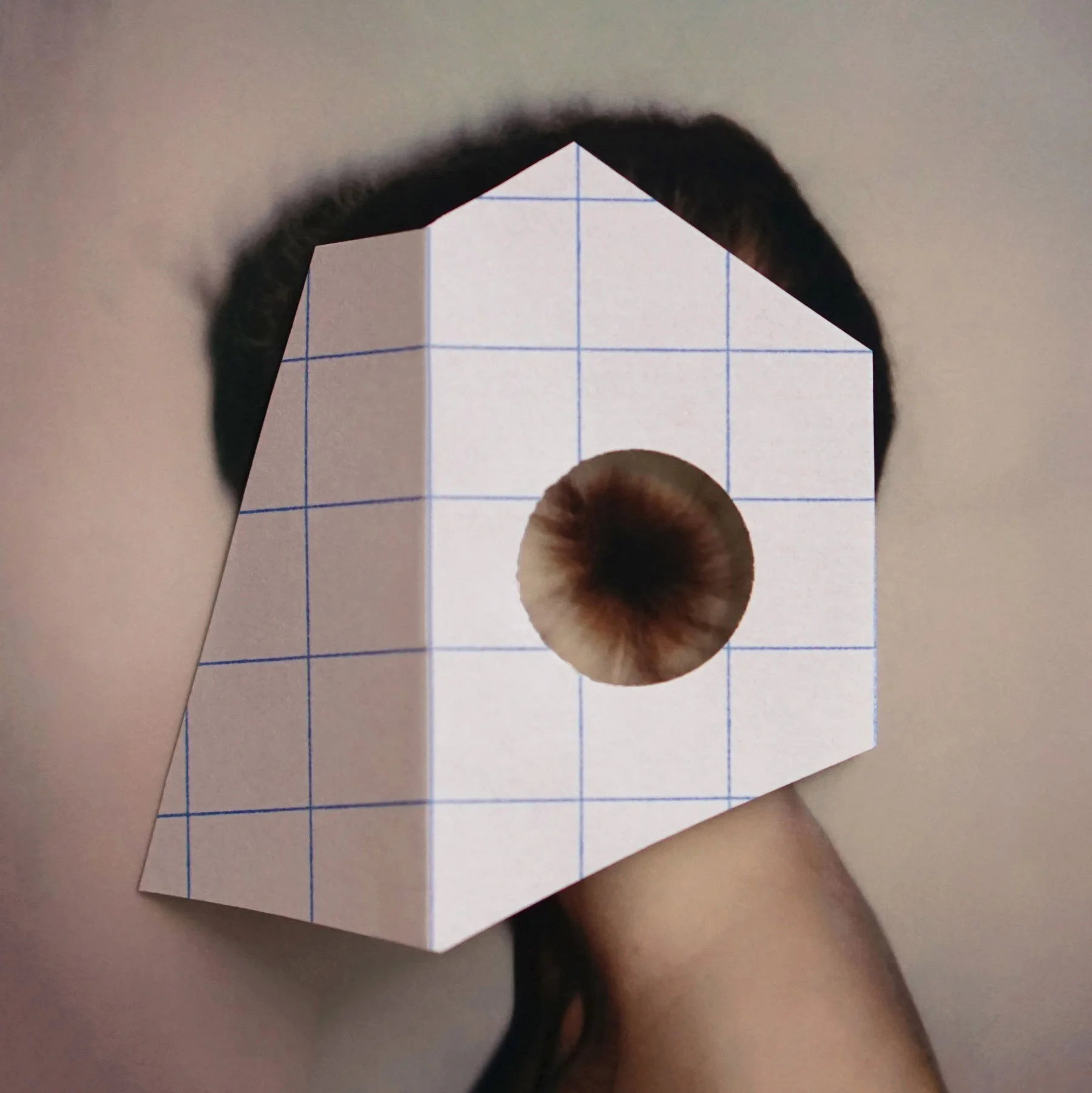 hedendaagse kunst polaroid portretfoto in kleur, abstract bewerkt met geruit papier.