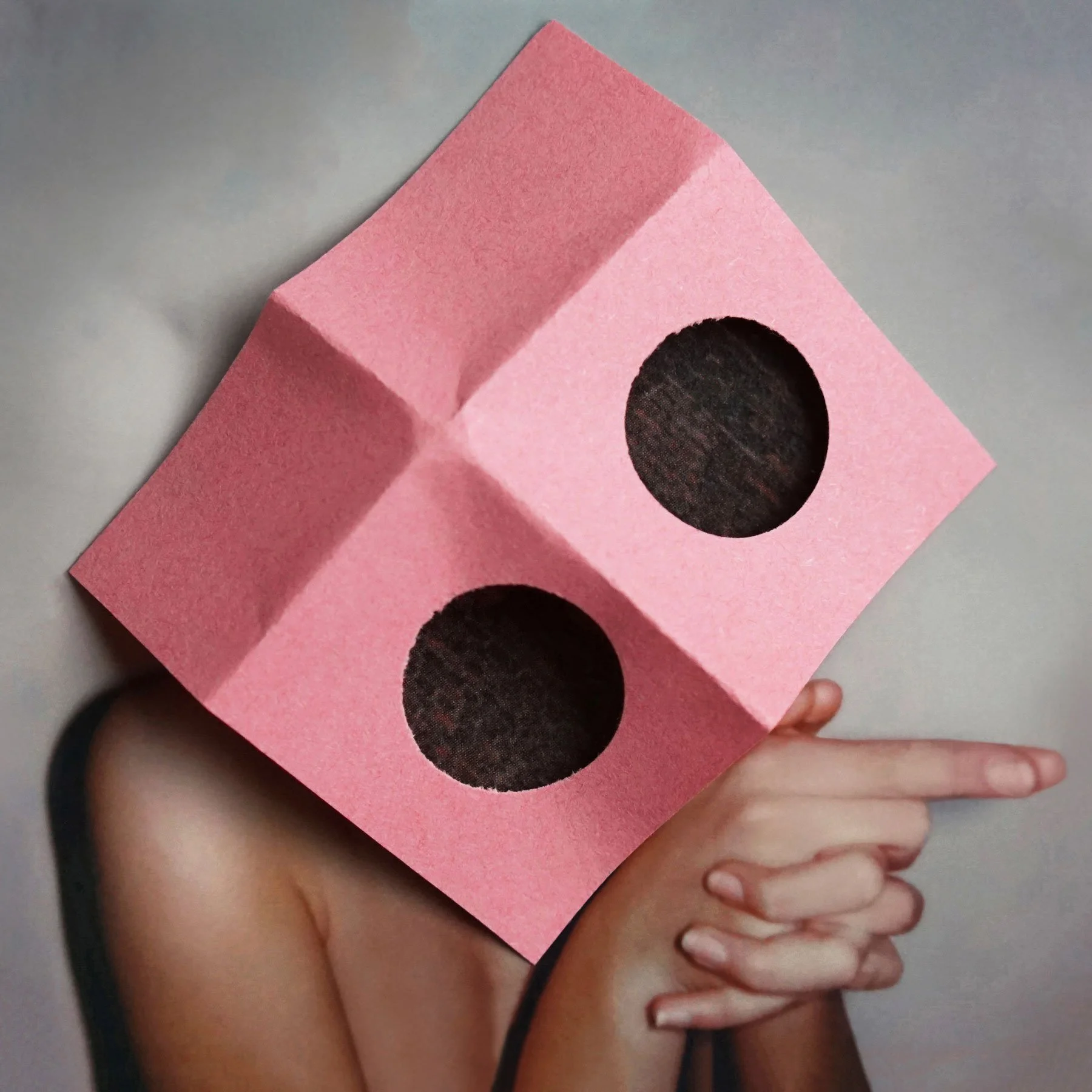 hedendaagse kunst polaroid portretfoto in kleur, abstract bewerkt met roze papier.