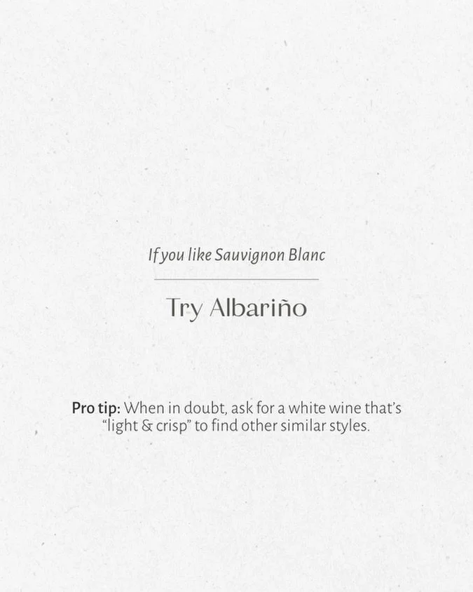 If you usually reach for Sauvignon Blanc, Albari&ntilde;o is worth trying. It&rsquo;s light, crisp, and an easy choice for warmer days that are right around the corner.

#wineideas #sauvigonblanc #albarino #whitewinelover