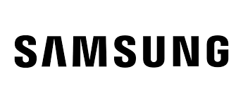 Samsung logo in black font.