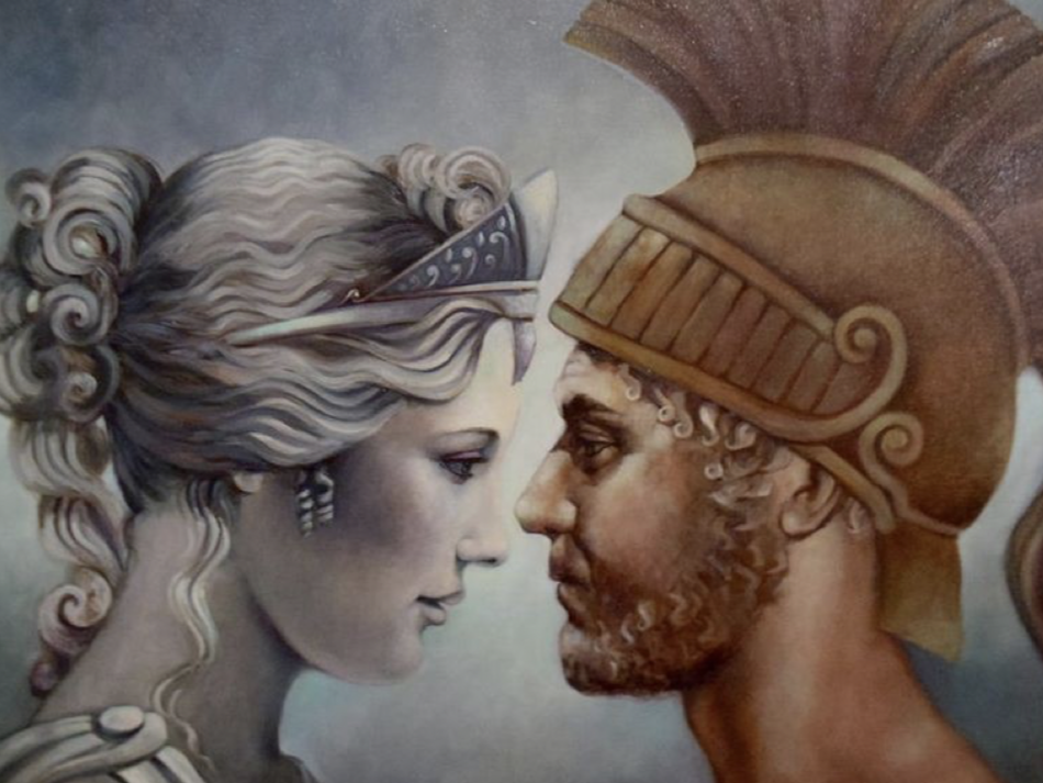 The goddess Venus stares into the eyes of the god Mars