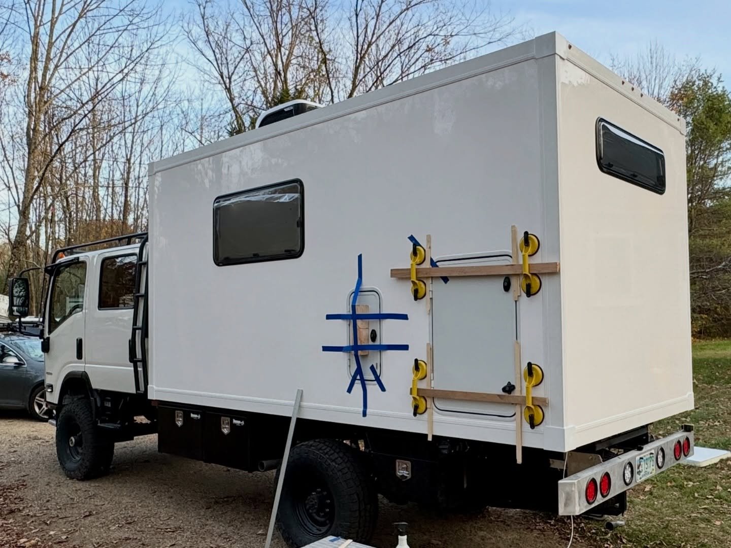 These @ternoverland hatches install surprisingly easy. 

Adhesive around the perimeter, press them into place, and a wedged strong back holds gentle pressure overnight. 

That&rsquo;s it 🔧 💪!!

#camperbuilder #overlandbuild #diytruckcamper