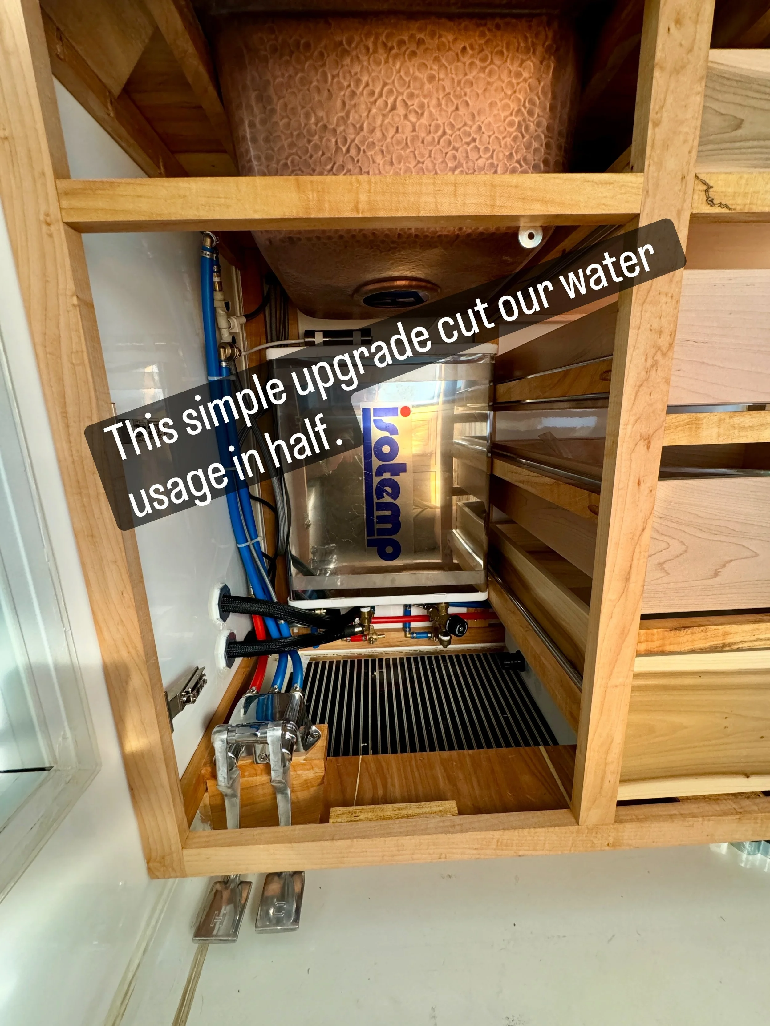 A foot-controlled faucet might be one of the most underrated upgrades you can make to a camper. 💧🚛
Instead of letting the water run while you&rsquo;re washing dishes or brushing your teeth, water only flows when you press the pedal. The result? Rou