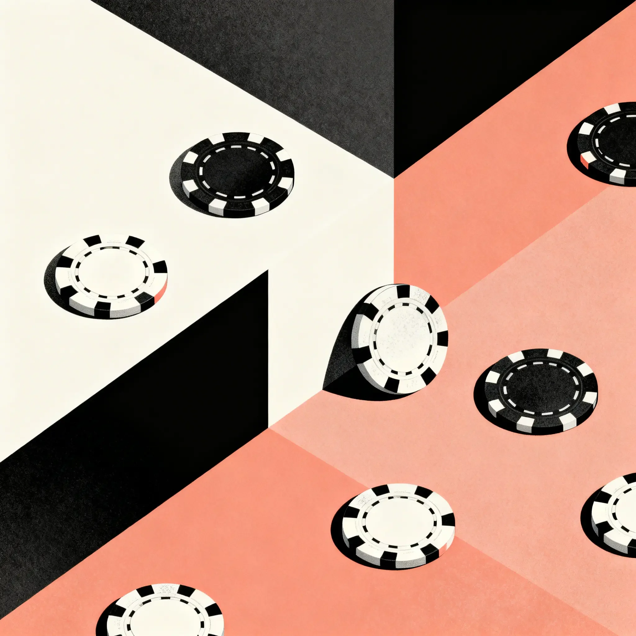 Illustration of a stack of poker chips in black and white colours on a flat surface.