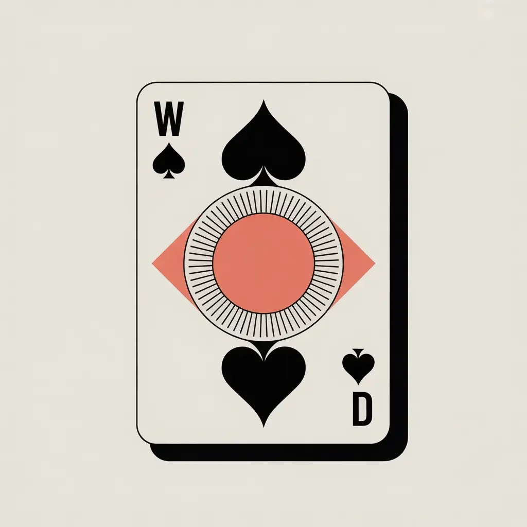 Graphic of a wild card playing card, twith a minimalist design and a circular pattern in the centre