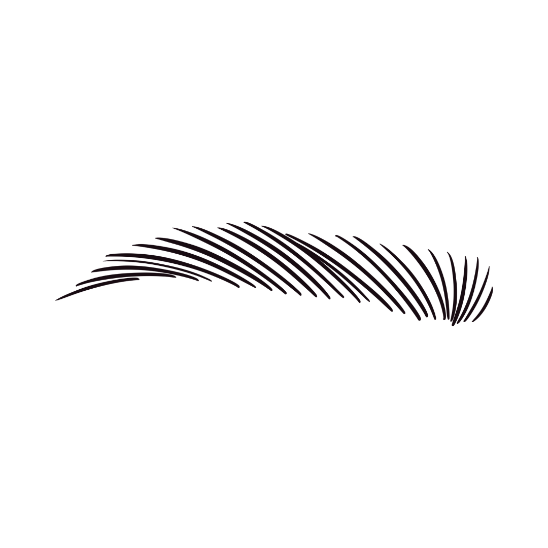Black background with a minimalist, curved, striped design resembling a feather or a stylized element in dark purple.