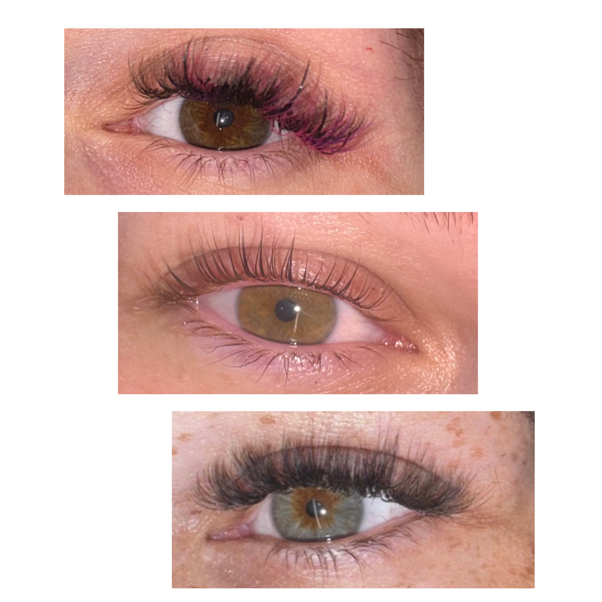 Different Eyelash styles, including Korean Lash Lift & Tint, Volume Lash Extension set, Hybrid Lash Extension set done by Lexi Carter the lash technician at SuperBloom Aesthetics + Wellness